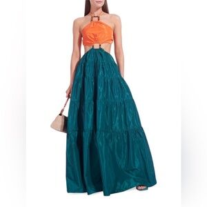 Staud Maxi Dome Dress in Green and Orange - size XS